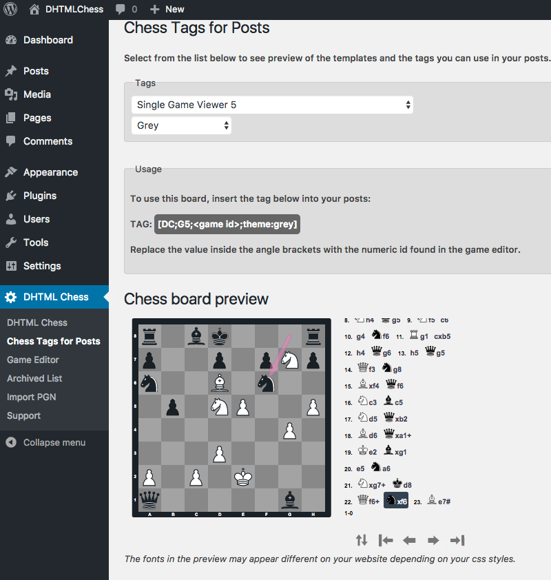 DHTML Chess For WordPress